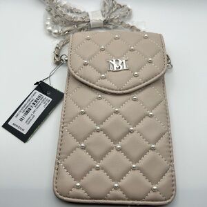 Badgley Mischka Cream Crossbody Bag/ Phone Case with Pearl Strap